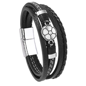 Bracelet multicouche en cuir pour homme avec motif football et fermoir magnétique