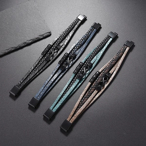 Men's multi-layer woven leather infinity bracelets in black, blue, green and brown