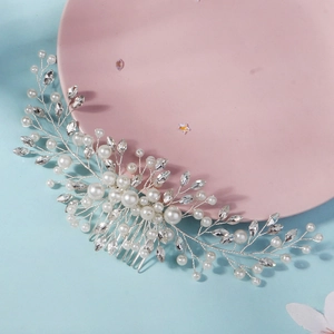 Handmade Bridal Hair Comb Elegant Alloy Artificial Pearl Rhinestone Flower Headpiece For Wedding Banquet Party Women Hair Accessories