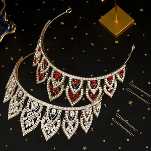 Luxuriöses Brautkrone-Set aus Goldlegierung mit funkelnden roten und weißen Strasssteinen