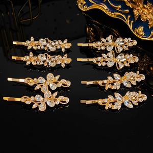 Set de 8 barrettes dorées luxe avec strass, motifs fleurs et papillons élégants