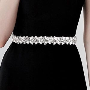Luxurious bridal sash with sparkling silver crystal floral pattern for wedding dress