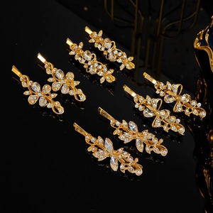 Lot de 7 barrettes dorées vintage avec strass aux motifs de fleurs et de feuilles