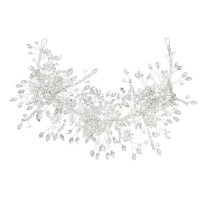 Détail de vigne à cheveux mariée avec fil argenté, cristaux et strass transparents