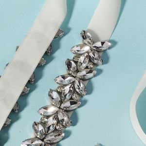 Exquisite bridal wedding belt with marquise rhinestones on high quality white satin ribbon