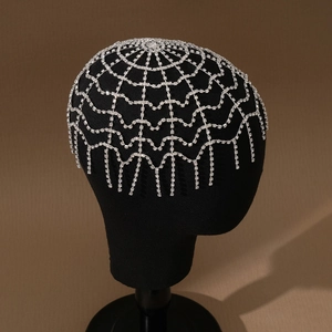 Exotic silver fringe hair chain with rhinestones for parties and special events