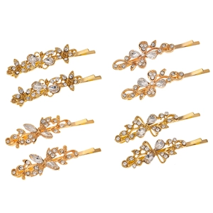 Lot de 8 barrettes dorées en alliage avec strass en cristal, motifs fleurs et papillons