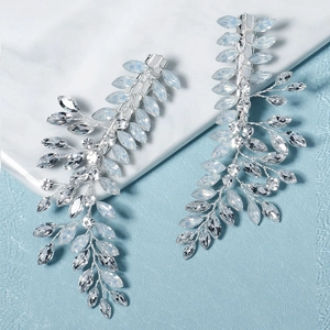 Silver Rhinestone Leaf Bridal Hair Clips Handmade Crystal Branch Hairpins For Women Wedding Formal Party Hair Accessories