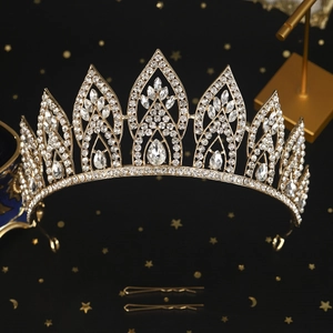 Luxury Alloy Rhinestone Flower Bridal Crown Tiara For Wedding Party Vintage Baroque Style Women Headpiece Jewelry