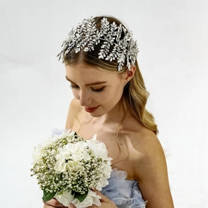 Luxurious Silver Bridal Hair Band Rhinestone Crystal Tassel Flower Headband Handmade Wedding Hair Vine Accessories For Women Party Jewelry