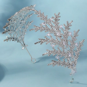 Luxury silver bridal headband with coral branch design and brilliant zircon stones