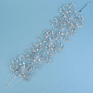 Luxury handmade bridal hair vine with silver crystal beads and floral weaving design