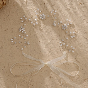 Handgefertigte Braut Haarranke Künstliche Perle Strass Blume Hochzeit Stirnband Weißes Band Haarschmuck Für Frauen Brautjungfer Party