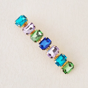 Ins style candy colored hair clip with rectangular crystals on a gold spring bar