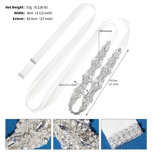 Détails de la ceinture de mariée en strass de 43,5 cm avec des mesures de taille précises