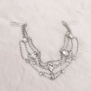 Elegant silver bridal hair comb with tassel rhinestones and water drop crystals decoration