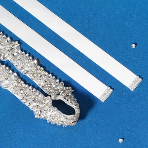 Luxury rhinestone bridal belt with sparkling marquise crystals and white satin ribbon ties