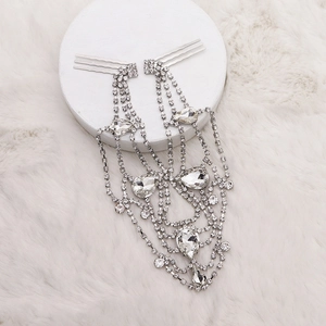 Silver bridal hair comb with rhinestone chains and pear-shaped crystal tassels