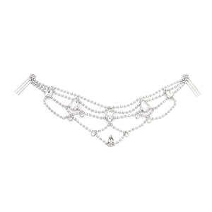 Luxury silver bridal forehead chain with rhinestone tassels and elegant crystal water drops