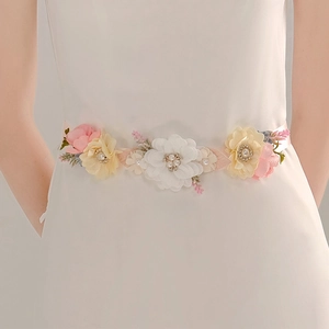 Elegant Bridal Wedding Belt Fabric Flower Waist Seal With Rhinestone And Artificial Pearl Satin Ribbon Belt For Women Party