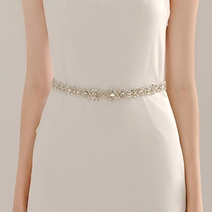 Luxury Rhinestone Bridal Sash Elegant Faux Artificial Pearl Wedding Belt White Satin Ribbon Floral Leaf Design Accessories For Women