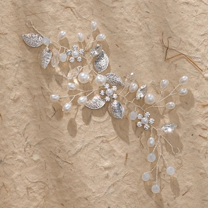 Vigne de Cheveux de Mariée Faite à la Main Avec Feuille en Alliage Künstliche Perle d'Imitation Cristal Serre-tête de Mariage pour Femmes