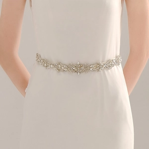 Ceinture Mariée de Luxe en Strass pour Robe de Mariée Cristal Étincelant Künstliche Perle Motif Feuille Ruban Satin Femme Fête