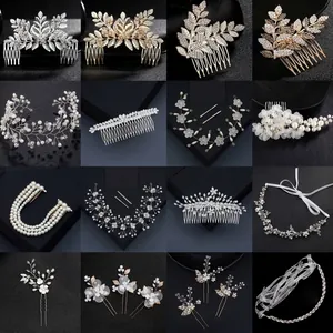 Accessoires Cheveux Mariage Faits à la Main Alliage Or Argent Strass Künstliche Perle Fleur Feuille Peigne Vigne pour Mariage Femme