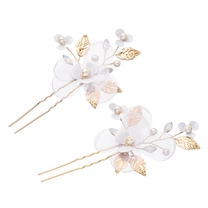 Set d'épingles à cheveux de mariée avec feuilles dorées et pétales en résille pour mariage
