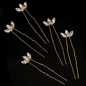 Set of 5 gold bridal hair pins with marquise crystals for wedding hairstyles