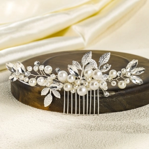 Handmade Silver Leaf Bridal Hair Comb With Artificial Pearl Rhinestone Elegant Wedding Party Banquet Hair Accessories For Women