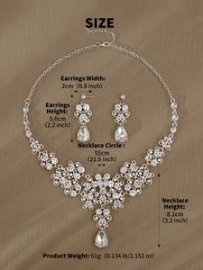 Detaillierte Größenangaben für Brautschmuck-Set mit Strass und Perlen inklusive Gewicht