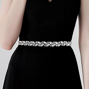 Luxurious Rhinestone Bridal Belt Sparkling Leaf Flower Wedding Sash For Women Evening Party Dress Gown Waist Accessory