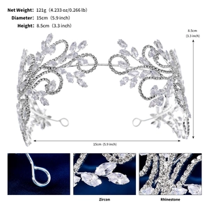 Détails des dimensions de la couronne de mariée en zircon, 15cm de diamètre et 8,5cm de haut