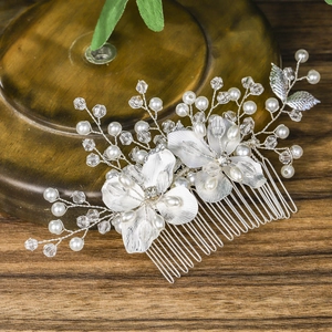 Vintage Alloy Flower Bridal Hair Comb Silver Plated Rhinestone Imitation Artificial Pearl Crystal Hair Clip For Wedding Banquet Party Women Jewelry