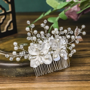 Silver flower hair comb with pearls and crystals for vintage bridal wedding hairstyles