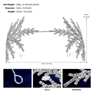 Détails du diadème flocon argenté avec zircon dimensions de 15 cm de large et 8,5 cm de haut