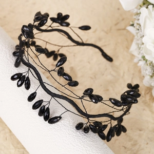 Elegant handmade black crystal beaded bridal headband for weddings and parties