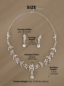 Detaillierte Größenspezifikationen für das Brautschmuck-Set mit Strass und Perlen