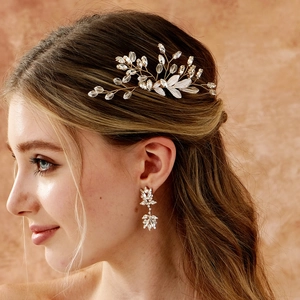 Handgefertigter Braut Haarkamm Mit Legierung Blatt Und Strass Kristall Für Hochzeit Party Damen Vintage Gold Haarschmuck