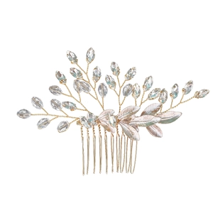 Eleganter Braut-Haarkamm mit goldenen Blättern und funkelnden Kristallakzenten