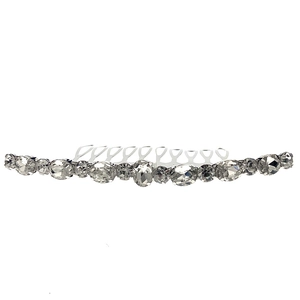 Elegant silver metal hair comb featuring alternating sparkling glass rhinestones for brides