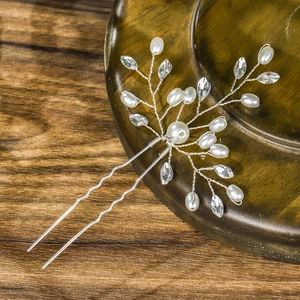 Pic à Cheveux en Alliage d'Argent Avec Fausse Künstliche Perle Blanche Et Strass Branche Épingle à Cheveux Mariée Pour Mariage Bijoux Femme