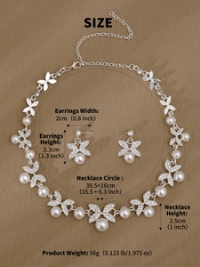 Detaillierte Maße des Brautschmuck-Sets mit Schmetterling, Perlen und Strasssteinen