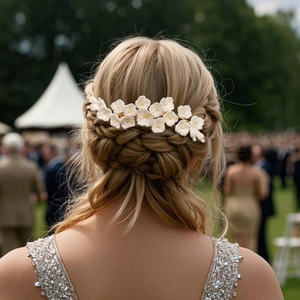 Handmade White Clay Flower Bridal Hair Comb With Imitation Artificial Pearl Acrylic Crystal For Wedding Party Forest Style Jewelry Women