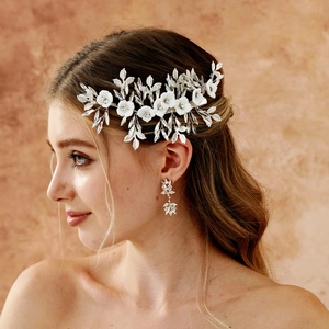 Handmade Bridal Flower Hair Clip With Artificial Pearls Rhinestones Silver Tone Floral Hair Accessory For Wedding Women