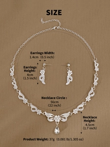 Detaillierte Ansicht der Abmessungen von Brautschmuck-Set mit Kette und Ohrringen