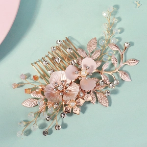 Vintage rose gold floral hair comb with crystals and beads for bridal hair styling