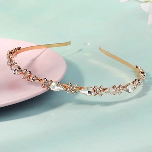 Luxury Alloy Rhinestone Headband For Women Gold Pave Rhinestone Hair Hoop Elegant Wedding Party Bridal Hair Accessories