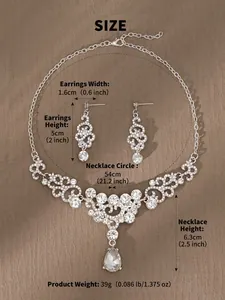 Größentabelle für Brautschmuck-Set mit genauen Maßen für Halskette und Ohrringe